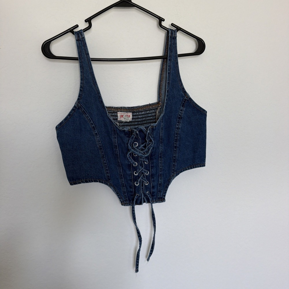Lone Star Blue 100% Cotton Denim Jean Corset Bustier Crop Tank Top Size M